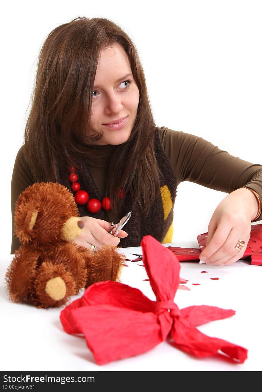 Girl is preparing gift