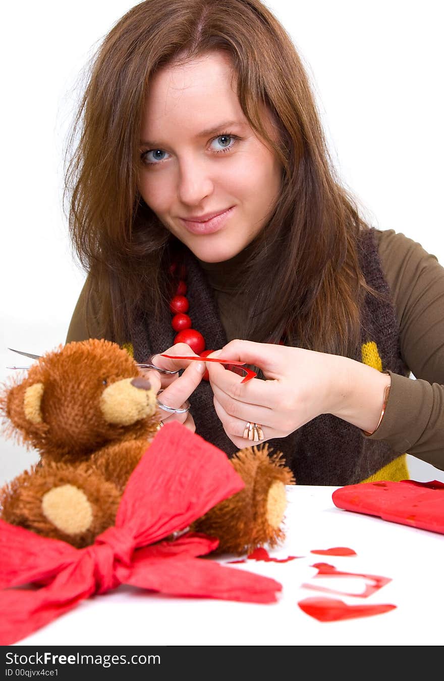 Girl is preparing gift