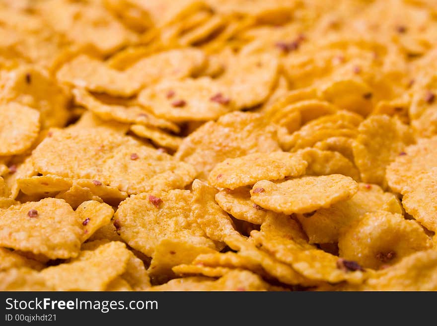 Macro of cornflakes, food background