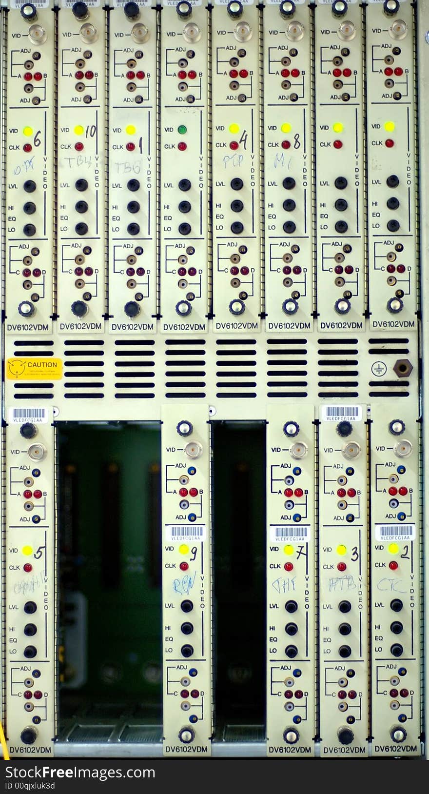 ADC telecommunication equipment front panel with cards.