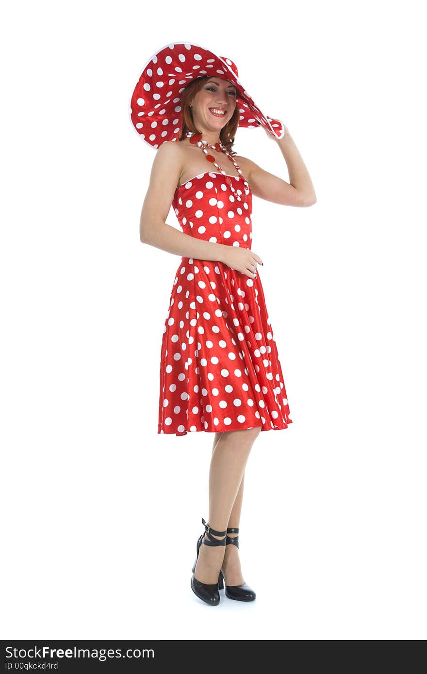 Portrait redheaded with spotted dress