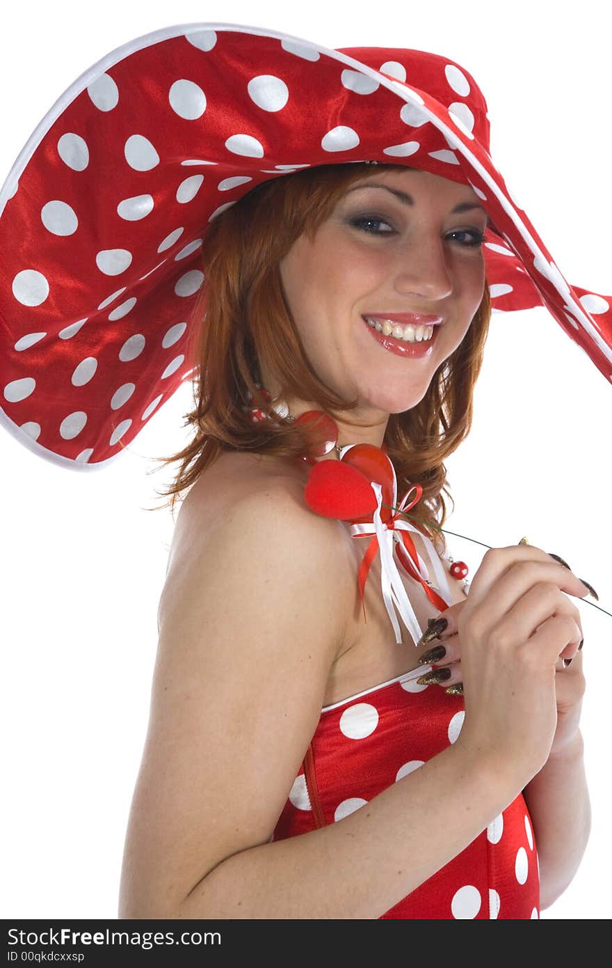 Portrait redheaded with spotted dress