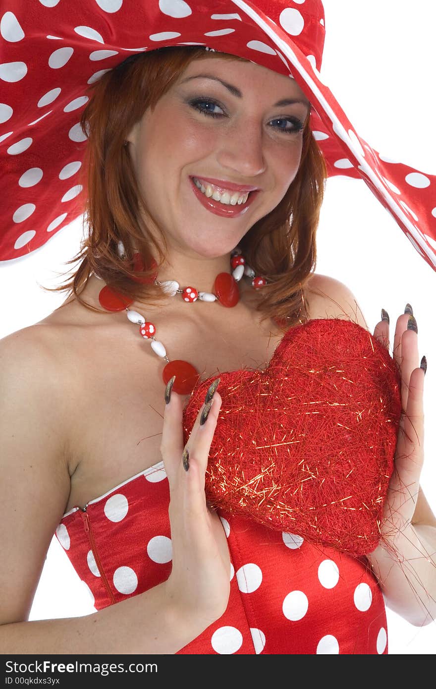 Portrait redheaded with spotted dress