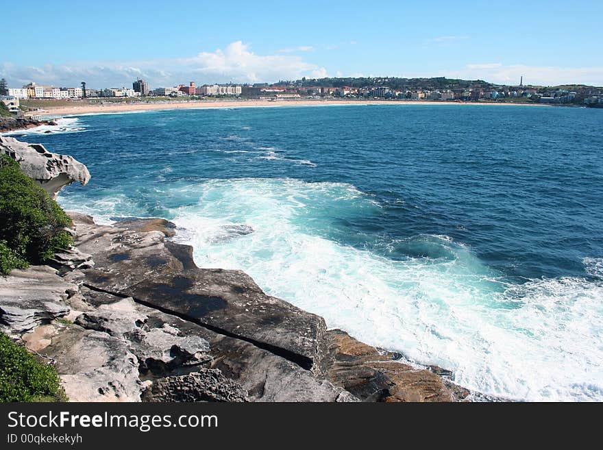 Bondi Beach from the rocks, Sydney, Australia. Bondi Beach from the rocks, Sydney, Australia