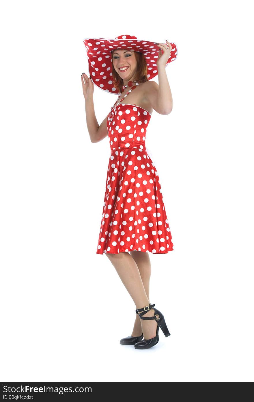 Portrait redheaded with spotted dress