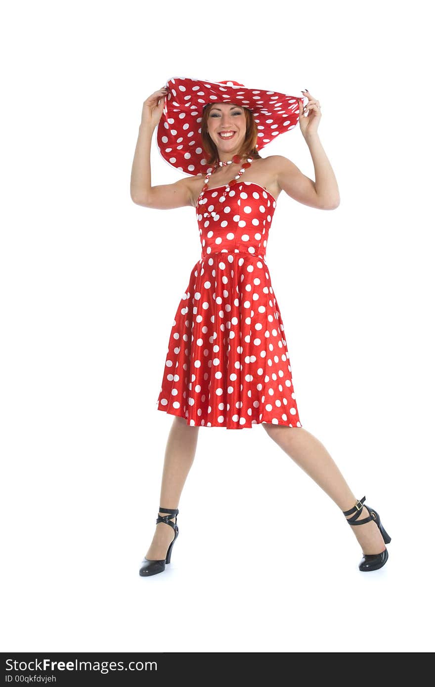 Portrait redheaded with spotted dress