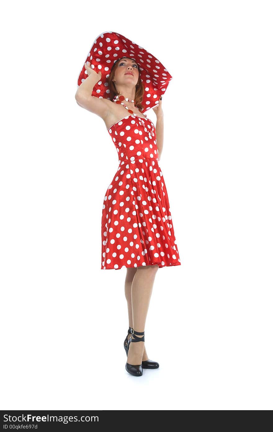 Portrait redheaded with spotted dress