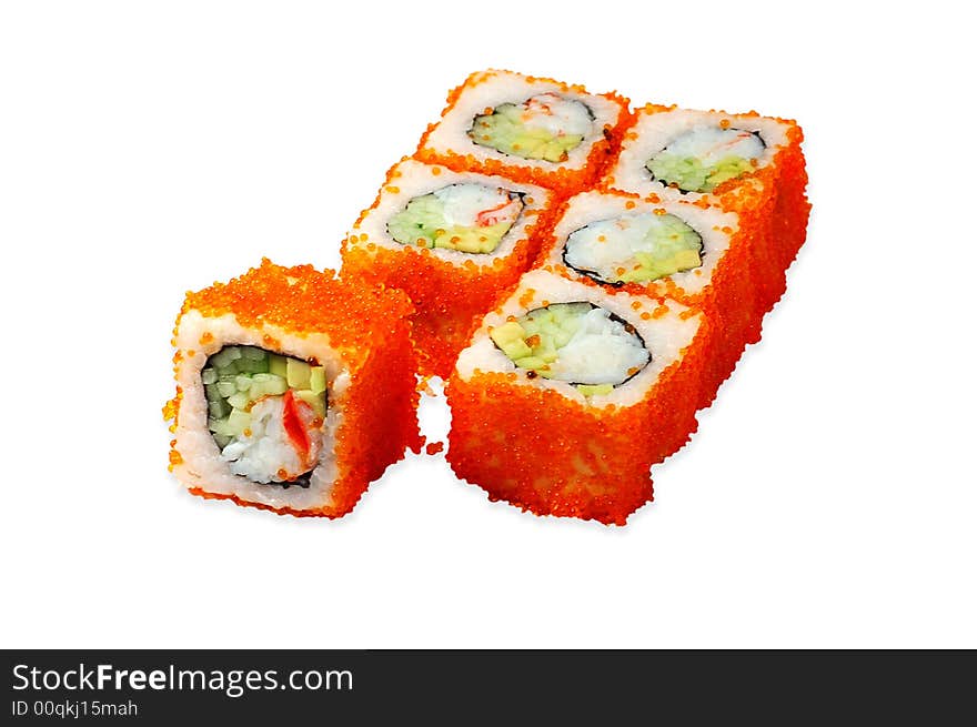 Roll hakaido maki isolated on a white background. Roll hakaido maki isolated on a white background.