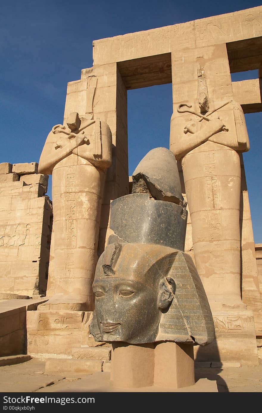 Head of the statue of Ramesses II. Ruins of Temple of Ramesses II. 13th century BC. Luxor,Egypt