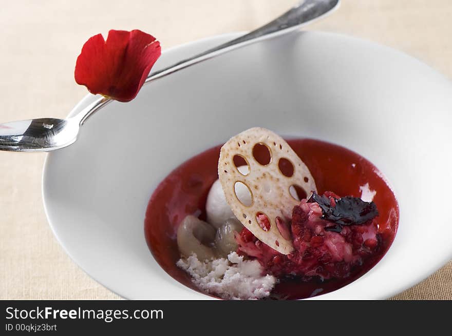 Dessert plate with ice cream and fruit. Dessert plate with ice cream and fruit