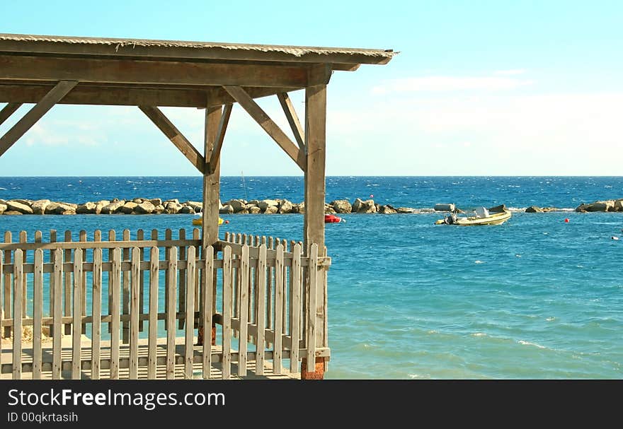 Wooden veranda at the sea.