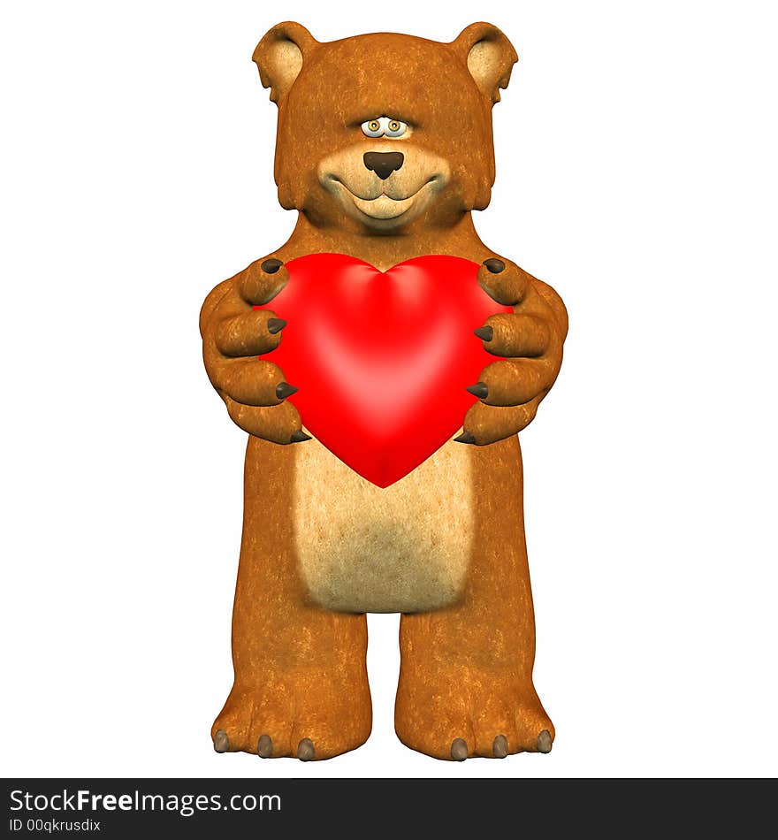 Bear in love holding a heart