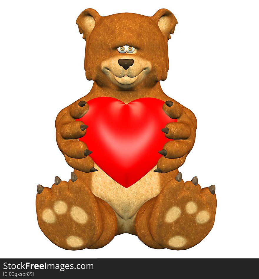 Bear in love holding a heart