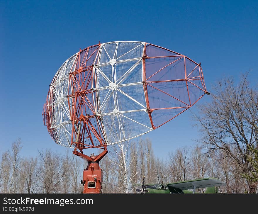 Radar at the small airport on a background of the sky