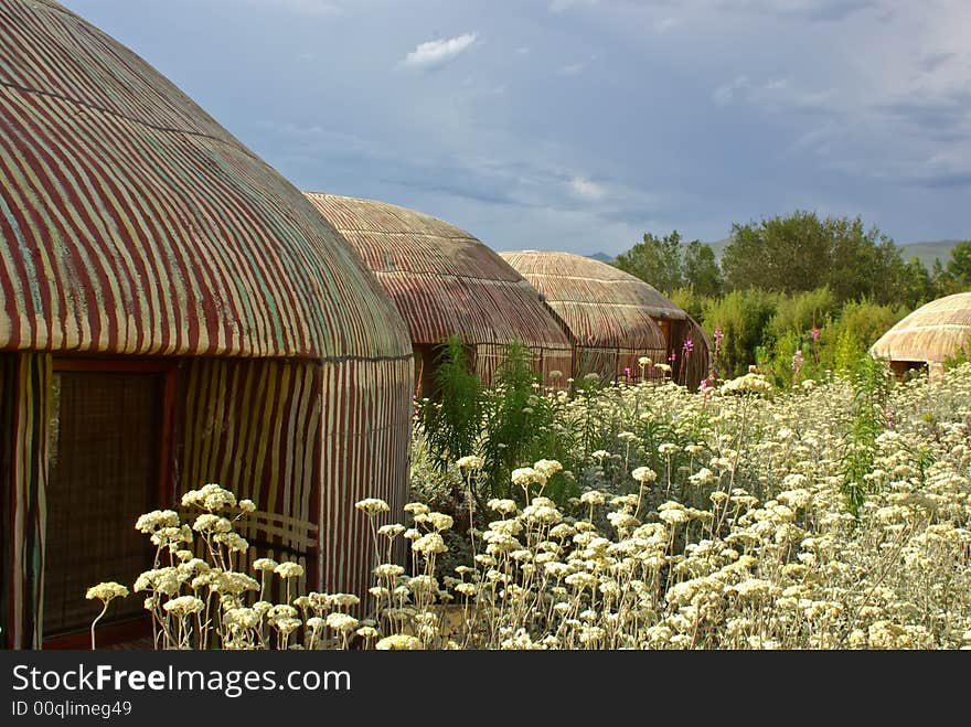 Camping like ethnic bushman village in south africa