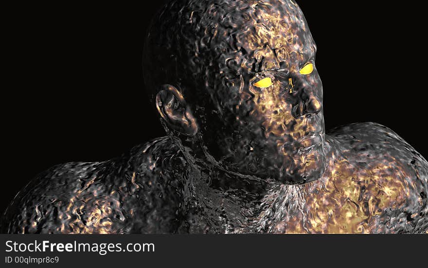 Detaild cg man made of a copper melt, reflections. Detaild cg man made of a copper melt, reflections