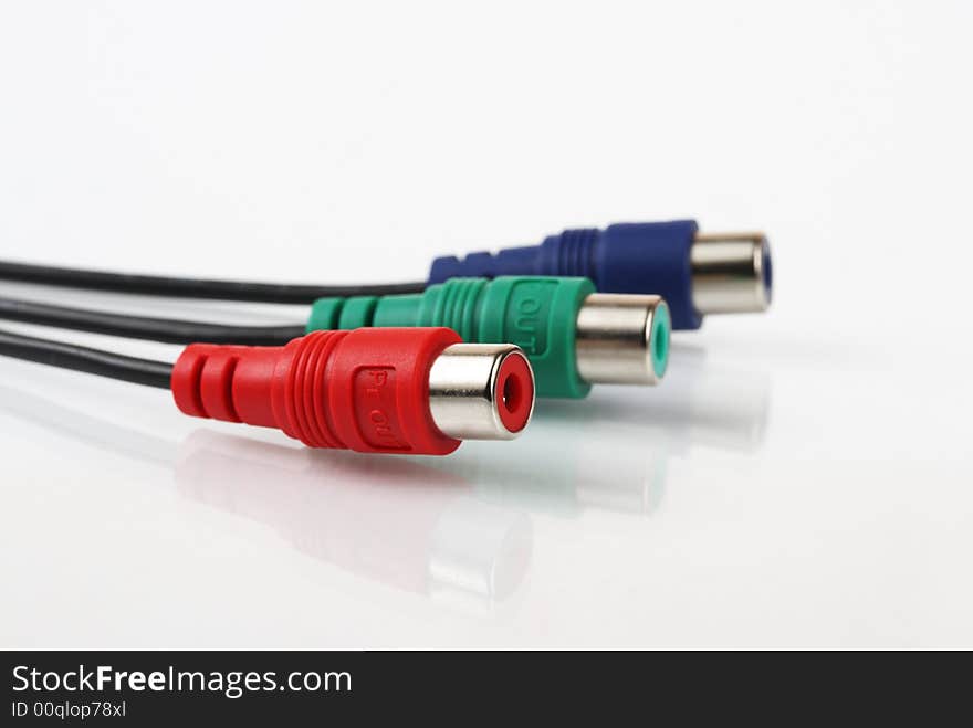 Red, Green and Blue Audio Video Television Cable with reflection. Red, Green and Blue Audio Video Television Cable with reflection