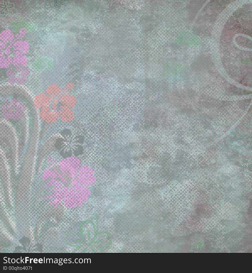 Delicate decorative floral design on grey grungy background