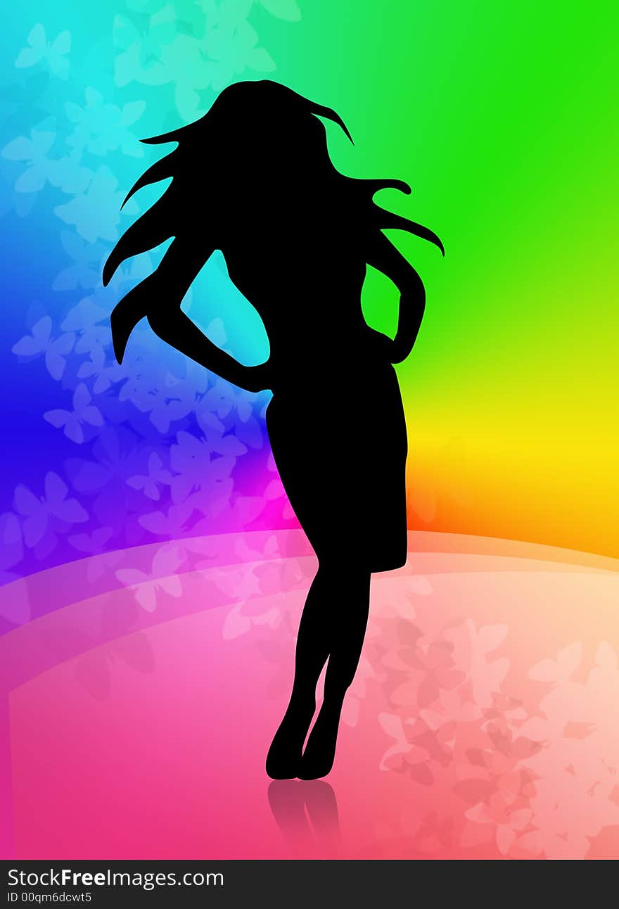 A woman illustration with rainbow gradient background. A woman illustration with rainbow gradient background