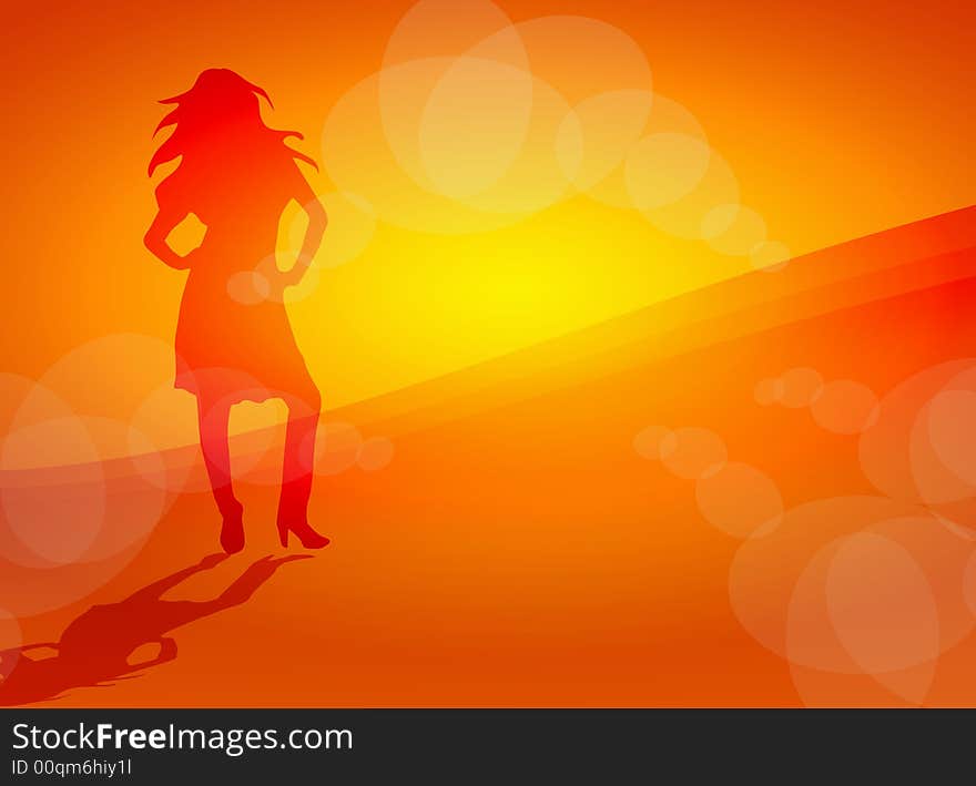 A woman at sunset background