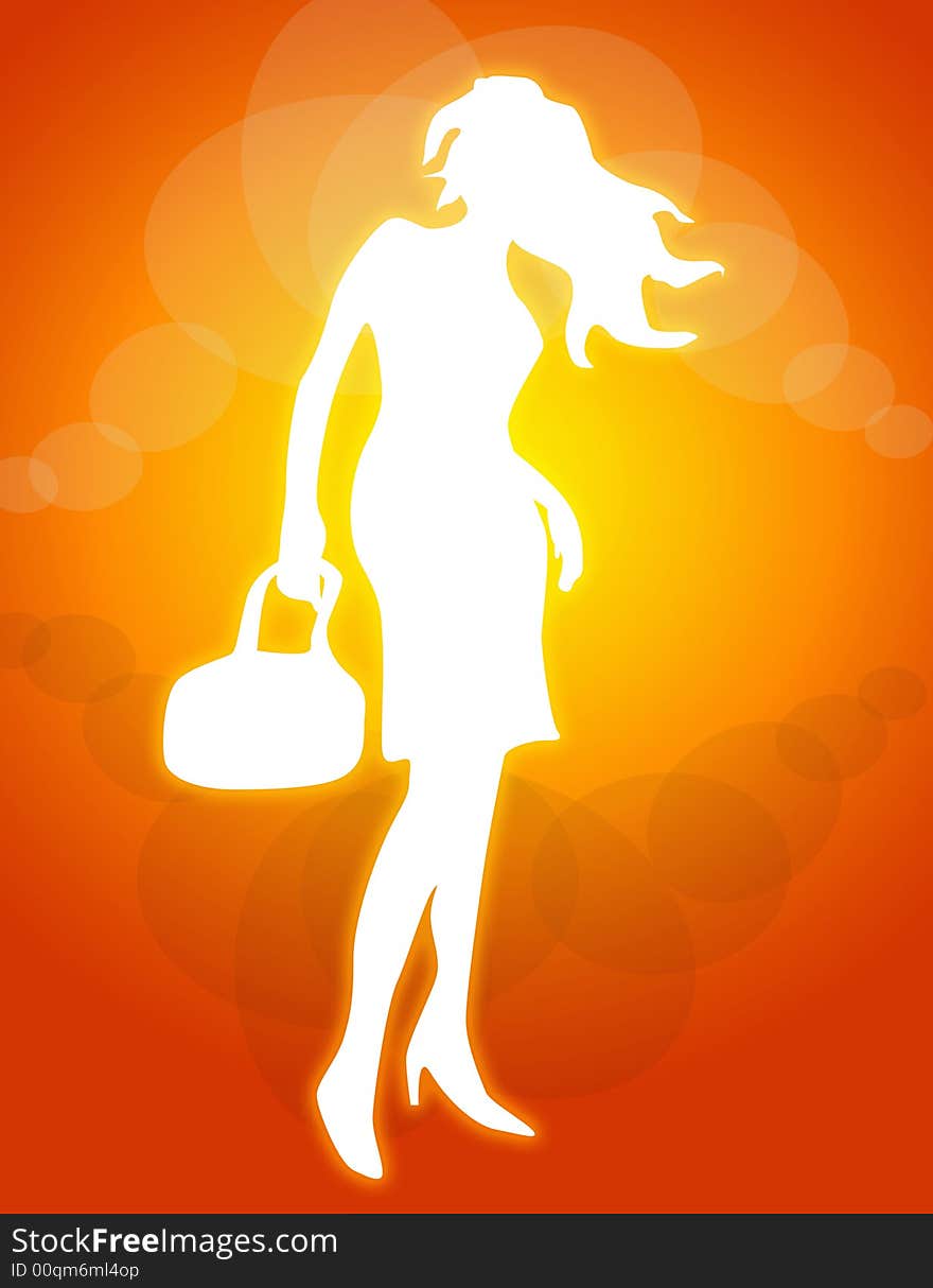 A woman illustration with orange gradient background. A woman illustration with orange gradient background