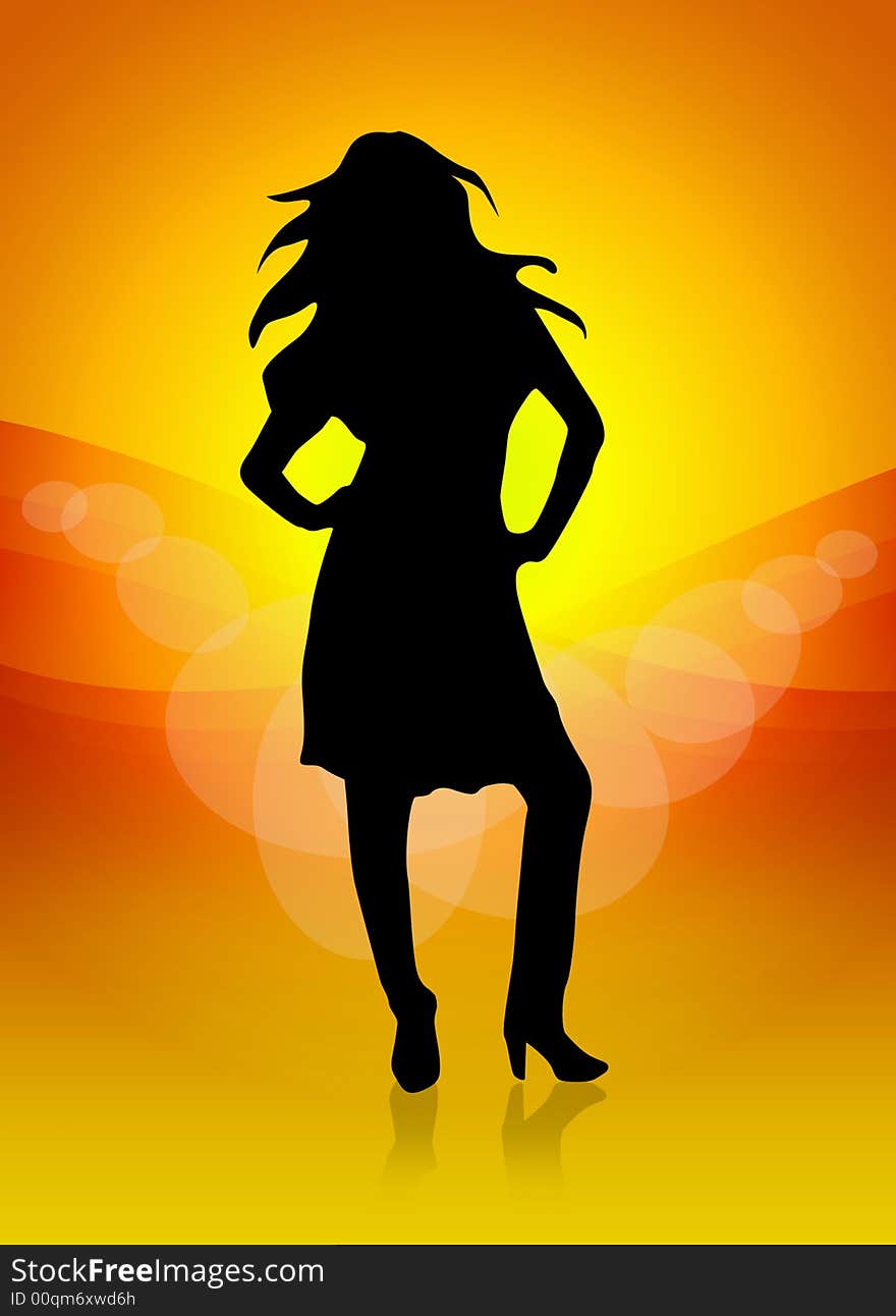 A woman illustration with orange background. A woman illustration with orange background