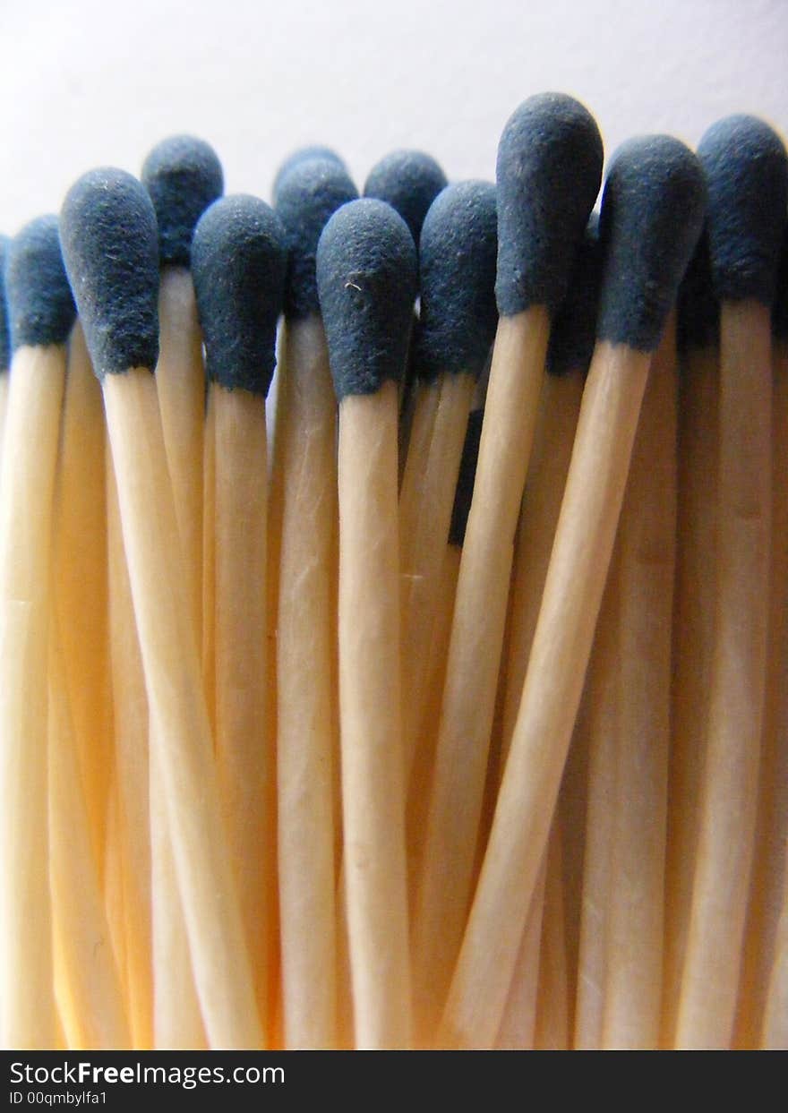 The picture shows a gathering of matches with blue head. The picture shows a gathering of matches with blue head