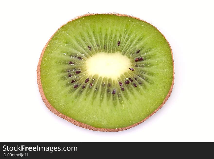 The piece of kiwi isolated on white background. Close-up.