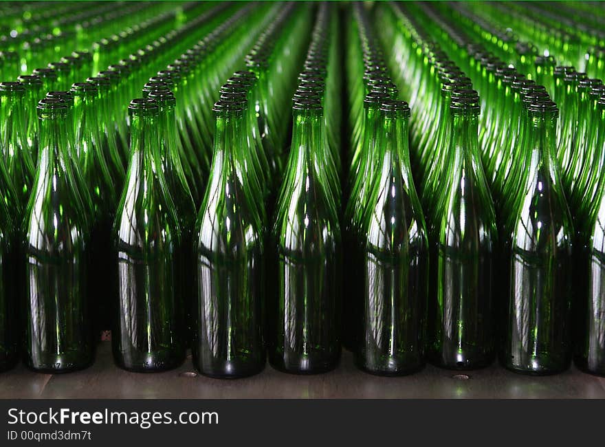 Green empty bottles