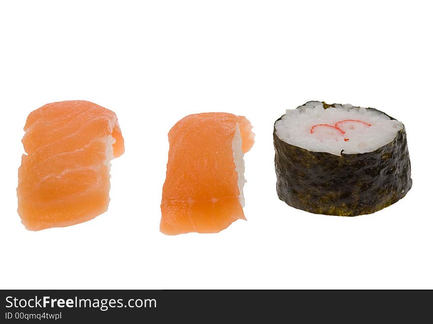 Sushi roll and salmon sushi