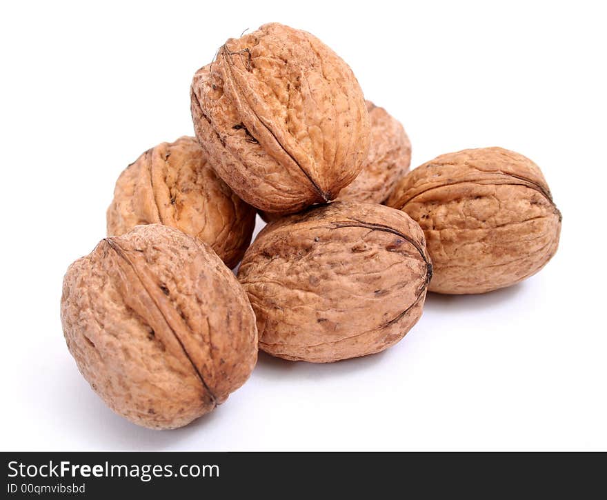 Walnuts on white