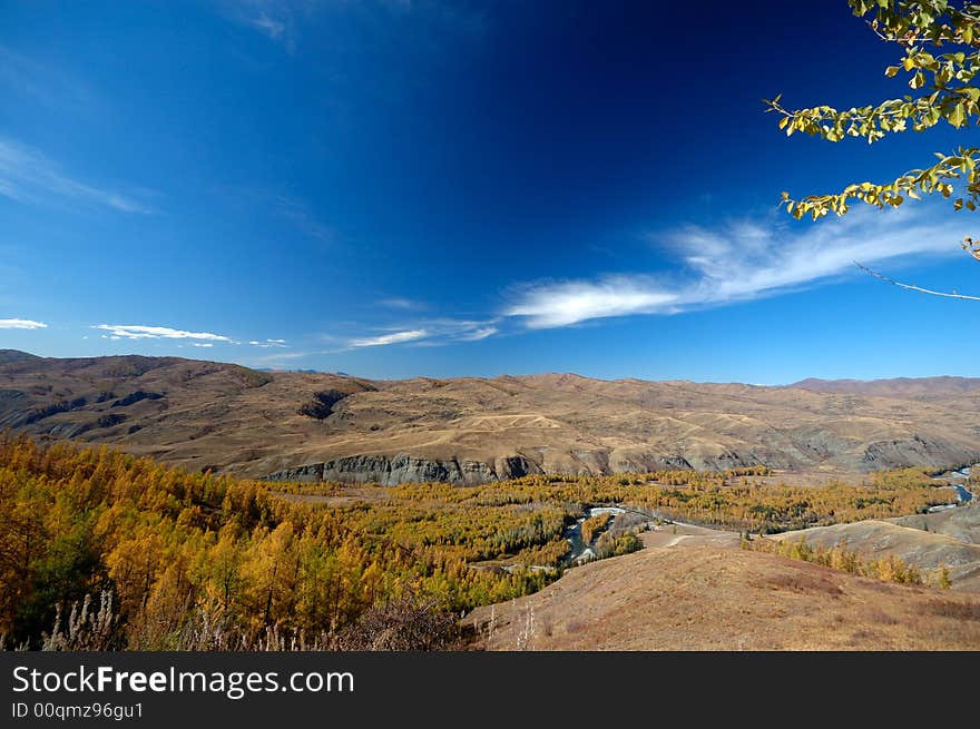 Landscape & blue sky,shot on the way to Hemu village.  
Northern Xinjiang, China