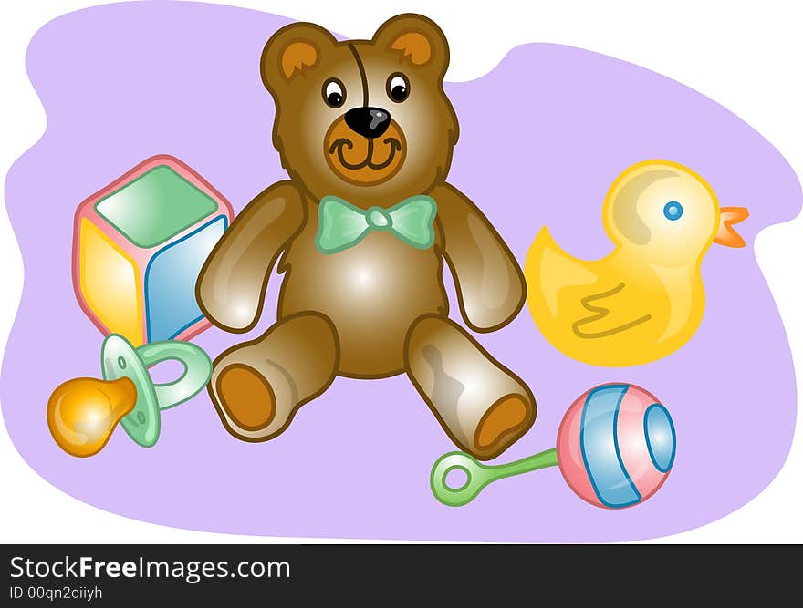 Illustrations of different baby toy items and products. Illustrations of different baby toy items and products.