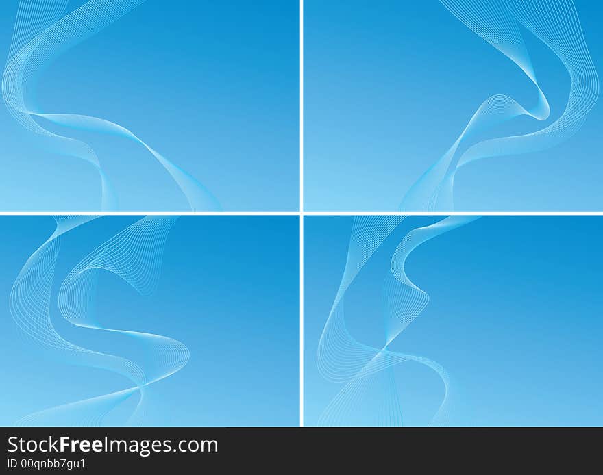 Four blue s backgrounds with waves. Four blue s backgrounds with waves