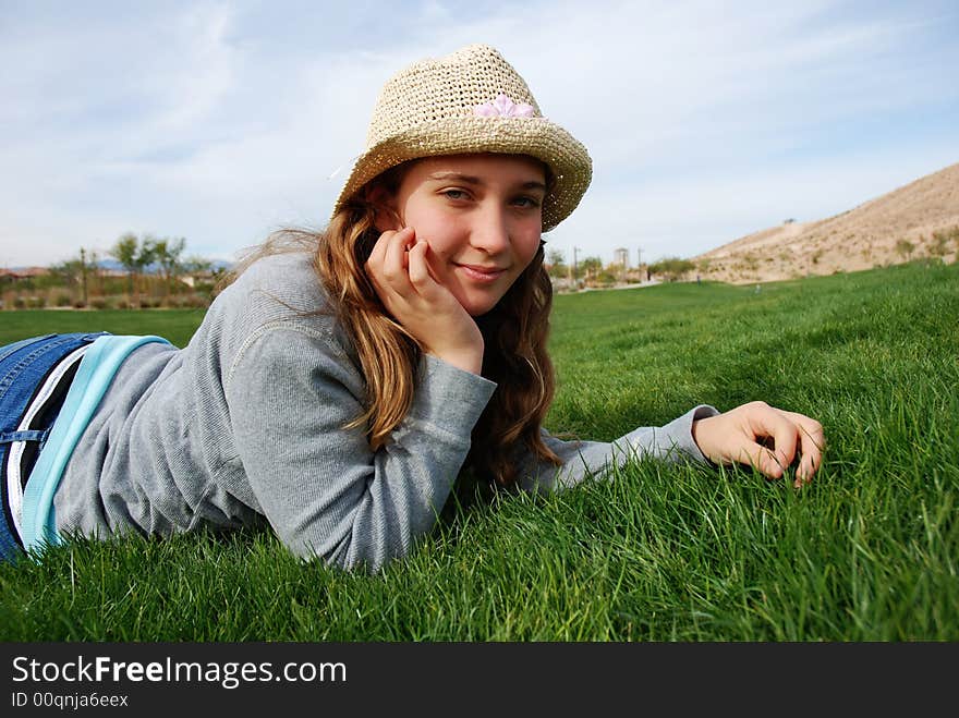 Young girl is enjoying herself at outdoor location