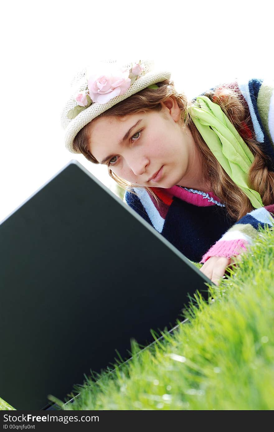 Young girl and laptop