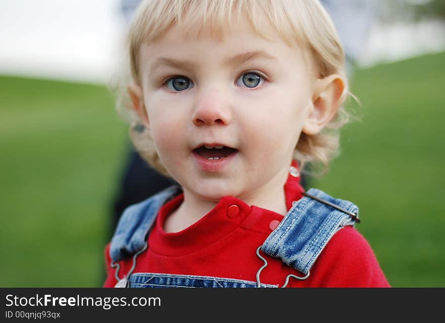 A little kid is enjoying his time in the park. A little kid is enjoying his time in the park