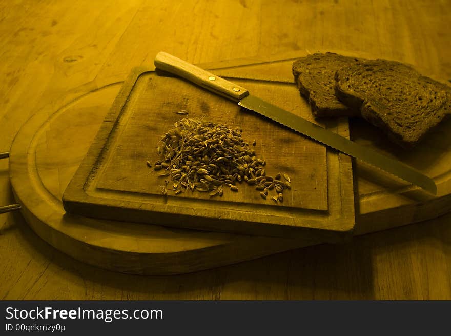 Cereal products, bread cut with a knife