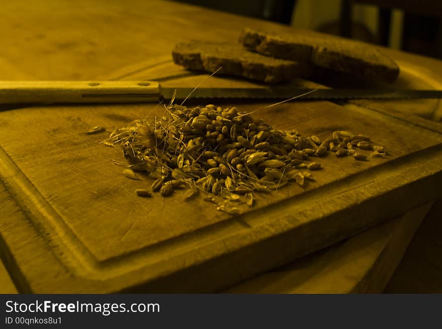 Cereal products, bread cut with a knife