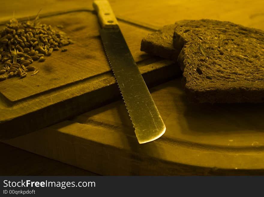 Cereal products, bread cut with a knife