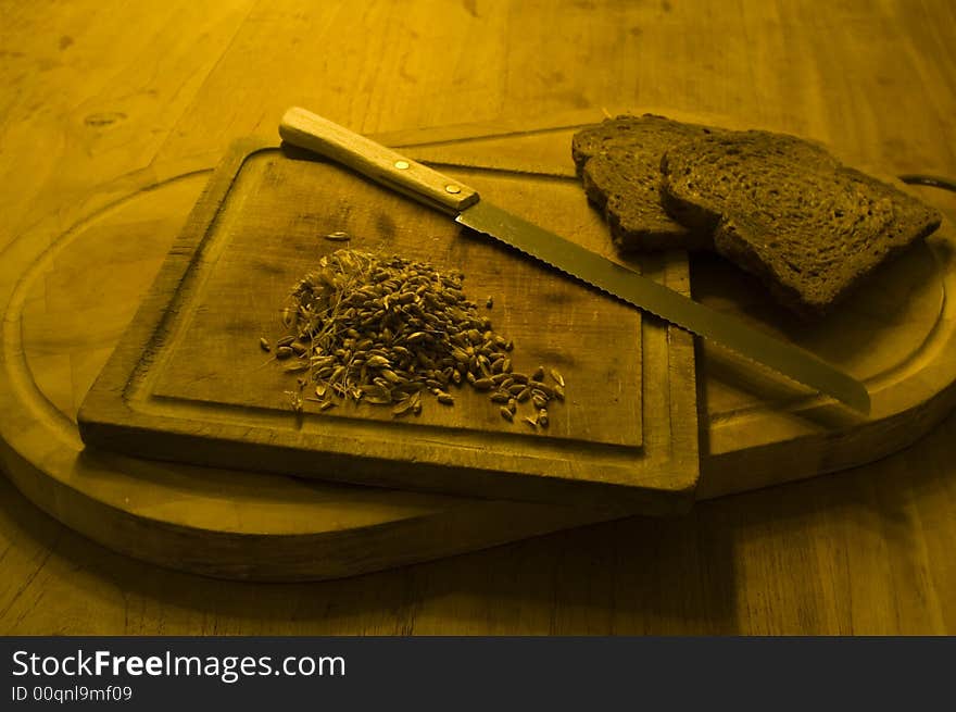 Cereal products, bread cut with a knife