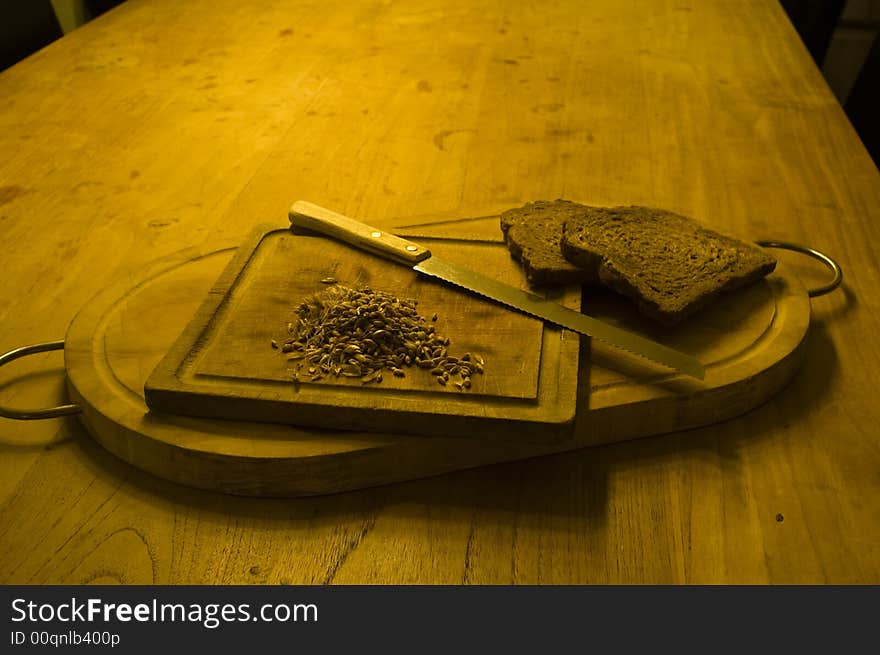 Cereal products, bread cut with a knife