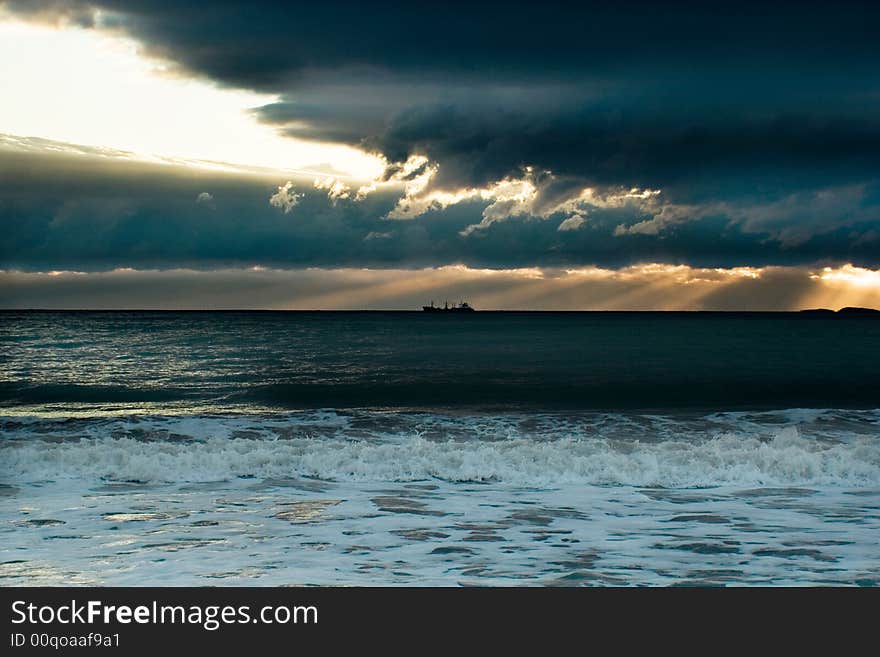 Black sea-Bulgaria-2008 It starts the new day. The sun punctures a road for itself in its oort clouds.