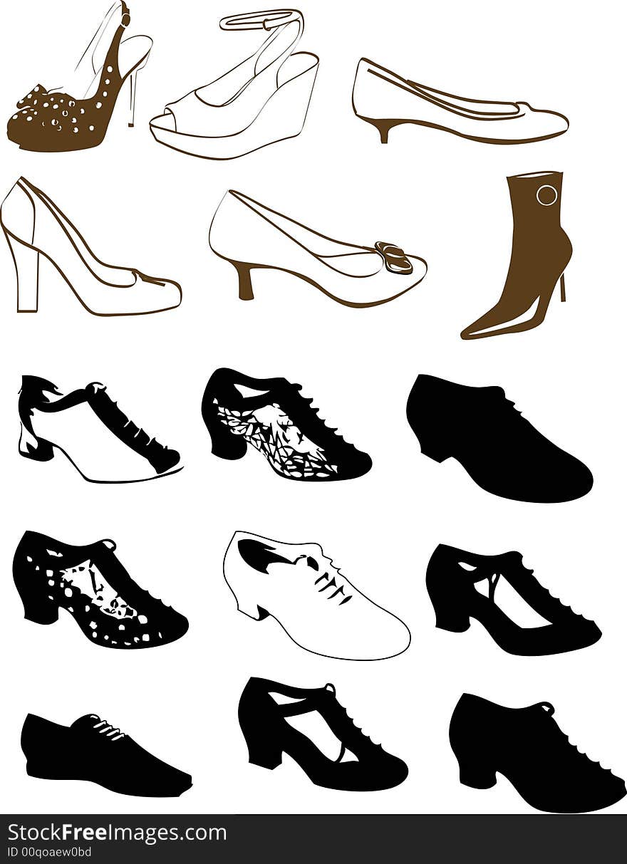 Vector illustration for a variety of shoes in style.