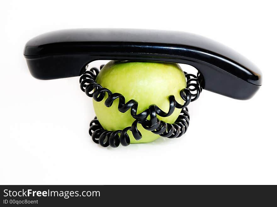 Green Apple With Handset And Connected Wire