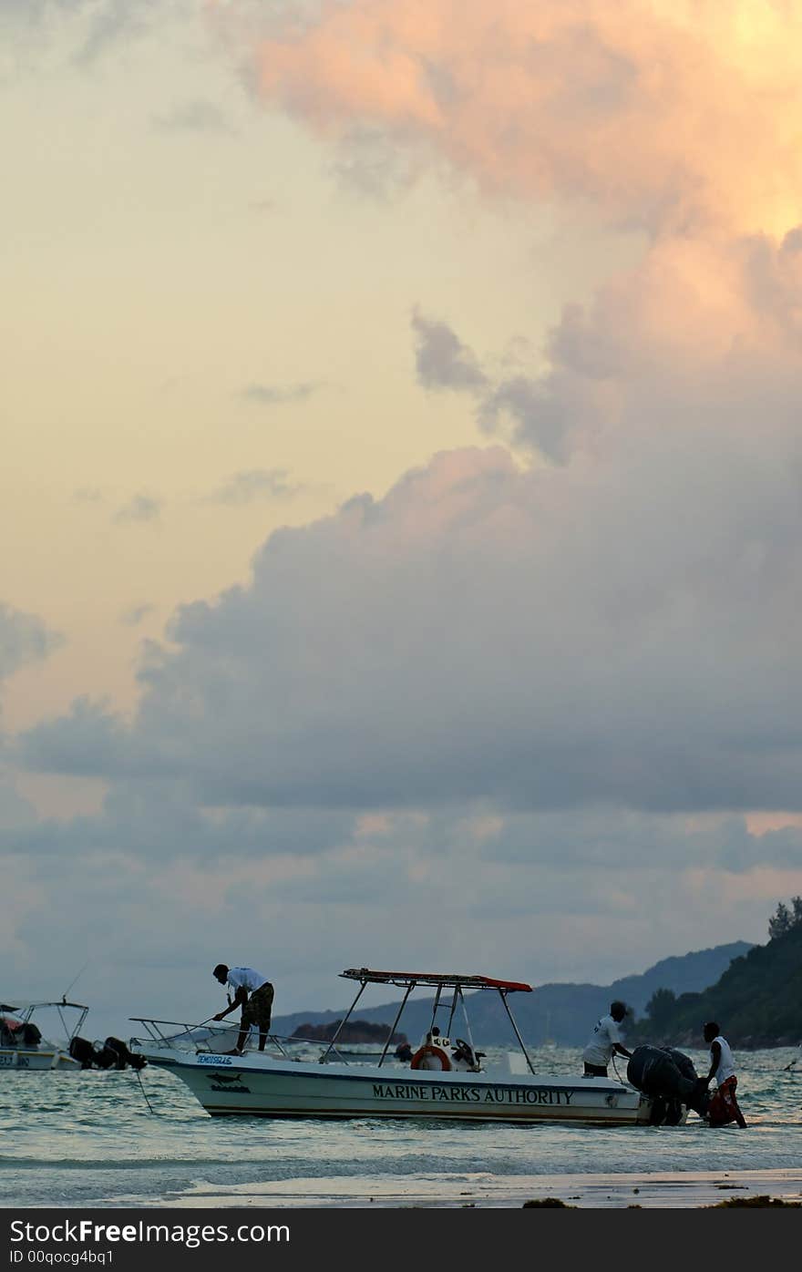 Boat on Seychelles islands at the Indian ocean. Boat on Seychelles islands at the Indian ocean