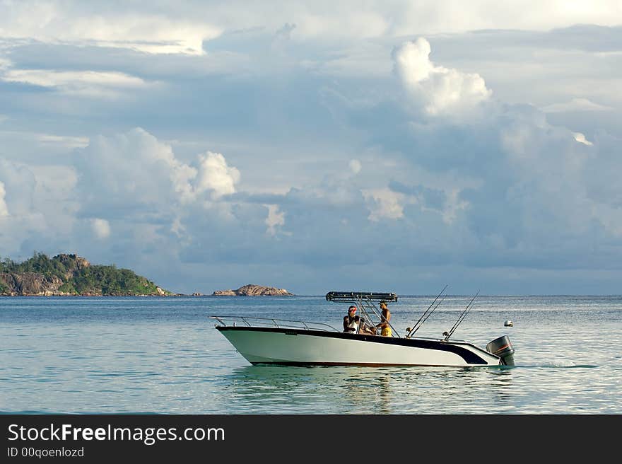 Boat on Seychelles islands at the Indian ocean