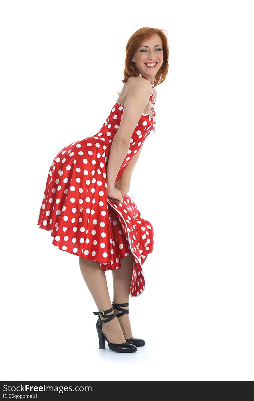 Portrait redheaded with spotted dress