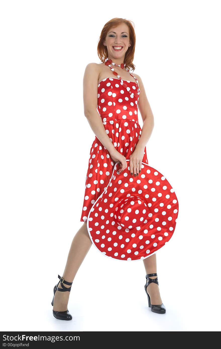 Portrait redheaded with spotted dress