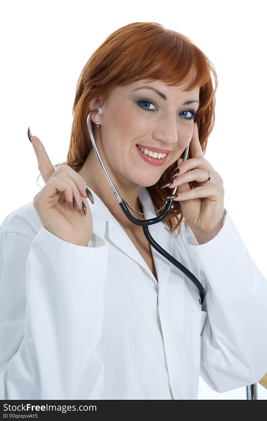 Young doctor with stethoscope on isolated background